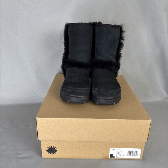 Womens UGG Boots Black Sunburst Short Suede Wool Sz 5 (fits 6) #1130726 $180 - Picture 11 of 16